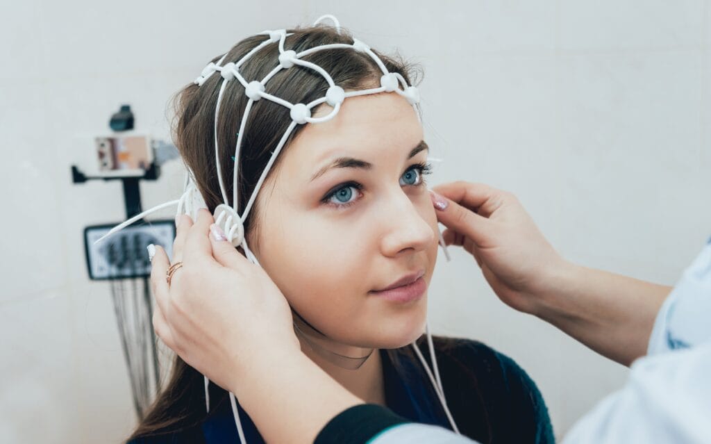 Woman receiving neurofeedback therapy in Tarzana CA